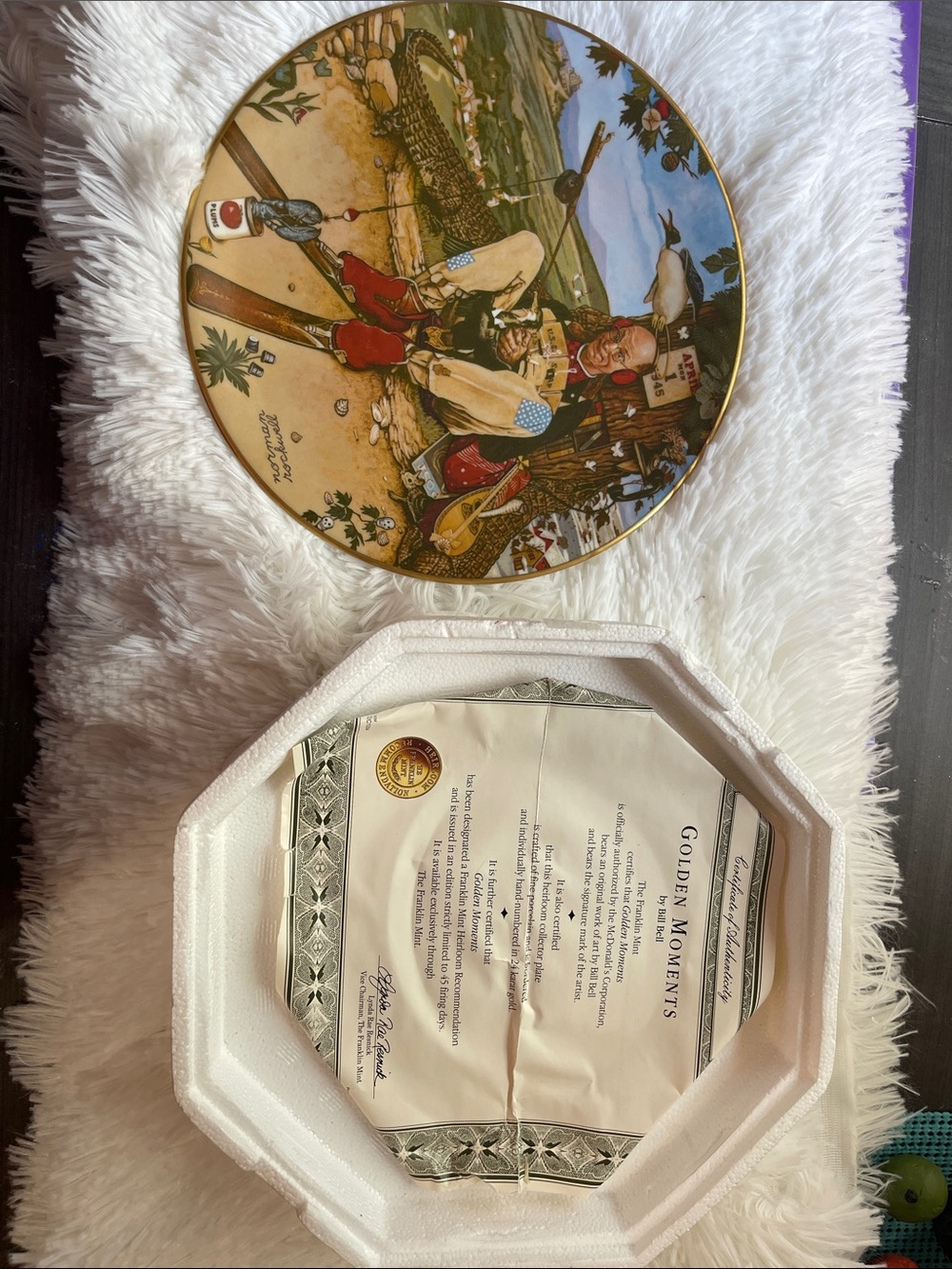 Franklin Mint Gold-Trimmed Scenic Plate with Blue Sky and Red Accents